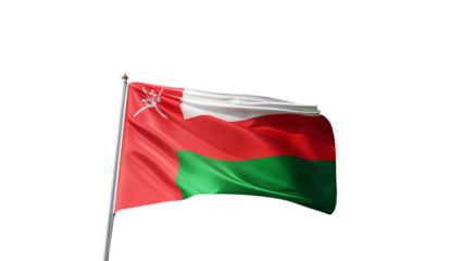 Flag of Oman with no background, transparent png, flag on a flag pole waving in the wind, middle east country, national symbol of Oman, picture of a flag