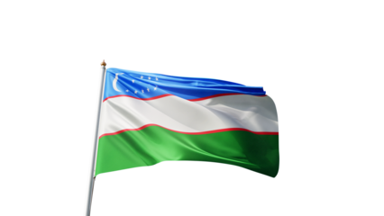 Flag of uzbekistan with no background, transparent png, flag on a flag pole waving in the wind, asian country, national symbol of uzbekistan, picture of a flag