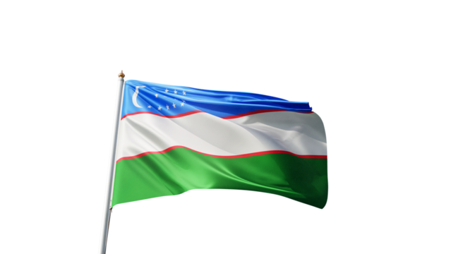 Flag of uzbekistan with no background, transparent png, flag on a flag pole waving in the wind, asian country, national symbol of uzbekistan, picture of a flag