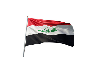 Flag of Irak with no background, transparent png, flag on a flag pole waving in the wind, middle east country, national symbol of Irak, picture of a flag