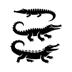 crocodile simple logo icon silhouette monochrome black and white vector illustration, transparent background  