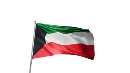 Flag of Kuwait with no background, transparent png, flag on a flag pole waving in the wind, middle east country, national symbol of Kuwait, picture of a flag
