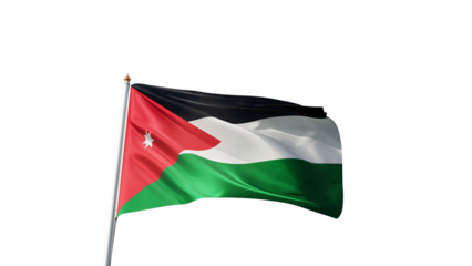 Flag of jordan with no background, transparent png, flag on a flag pole waving in the wind, middle east country, national symbol of jordan, picture of a flag