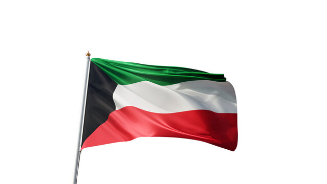 Flag of Kuwait with no background, transparent png, flag on a flag pole waving in the wind, middle east country, national symbol of Kuwait, picture of a flag