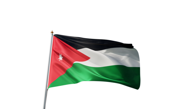 Flag of jordan with no background, transparent png, flag on a flag pole waving in the wind, middle east country, national symbol of jordan, picture of a flag