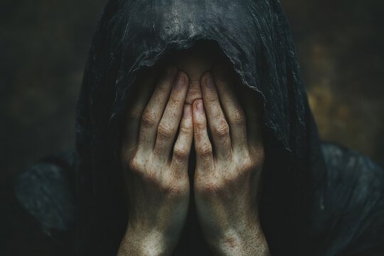 Someone is covering their face with their hands