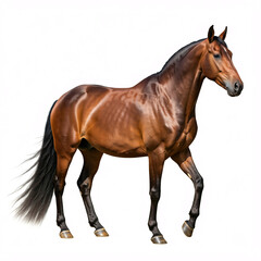 Obraz premium brown horse walking isolated on white background