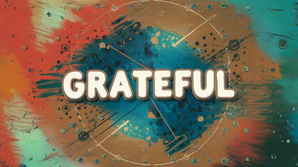 Abstract colorful background with white text "GRATEFUL" for social media, motivational posters, and inspirational designs. 
