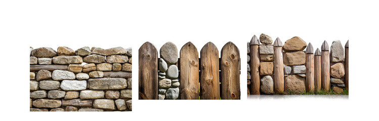 A rustic fence made of stone and wood.
