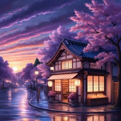 Japan beautiful scenery illustration