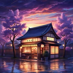 Japan beautiful scenery illustration