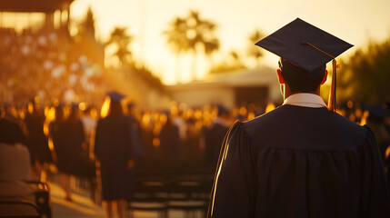 graduation ceremony university college graduate inspiring emotional cap gown crowded background achievement celebration pride accomplishment hope future education students success celebrate job search