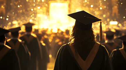 graduation ceremony university college graduate inspiring emotional cap gown crowded background achievement celebration pride accomplishment hope future education students success celebrate job search