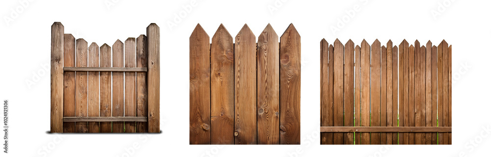 Poster three sections of a wooden fence with pointed tops.