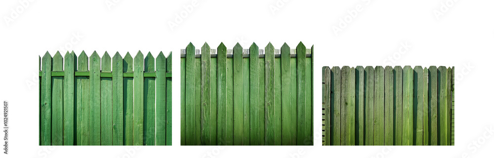 Aufkleber a green wooden fence with pointed top rails.