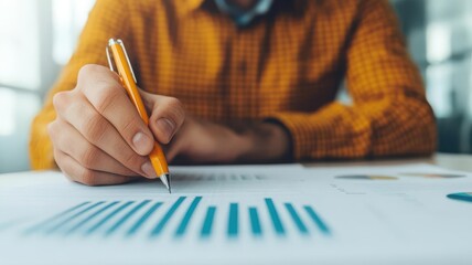 Business analyst reviewing statistical reports, financial research, corporate data analysis concept