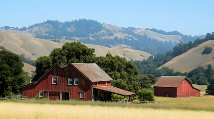 Obraz premium red barn in the mountains