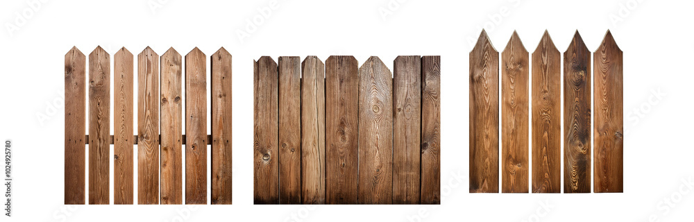 Poster three sections of a wooden fence with pointed tops.