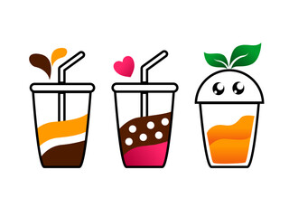 set of cute unique simple colorful drink logos