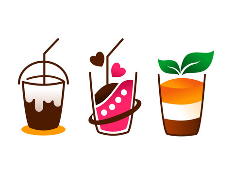 cute simple chocolate ice drink logo set