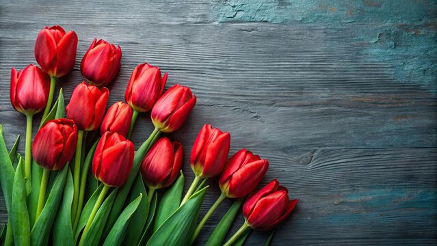 photography of red tulip flowers on playful background created with High Angle