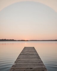 Fototapeta premium Sunrise Over a Serene Lake with a Wooden Dock.