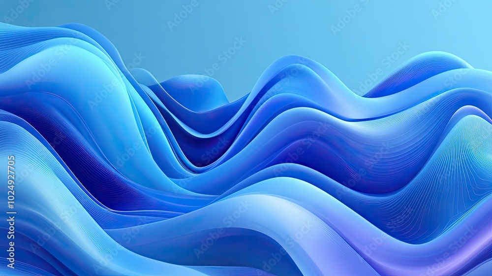 Poster a smooth abstract background with flowing curves in gradient shades of blue, creating a calm and mod