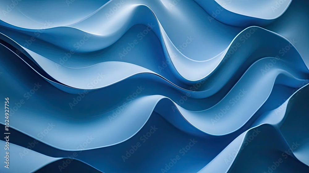Poster a smooth abstract background with flowing curves in gradient shades of blue, creating a calm and mod