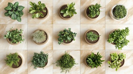 Diverse Indoor Plants Arrangement on Natural Surface