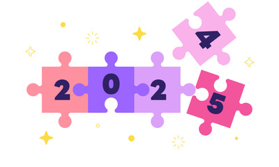 2025 Jigsaw Puzzle. Final Piece of the Year Being Placed in Flat Style Vector Illustration