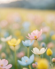 Obraz premium Soft Focus Colorful Flower Field in Golden Light.
