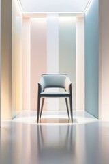 Geometric exhibition hall with designer chair for advertising.