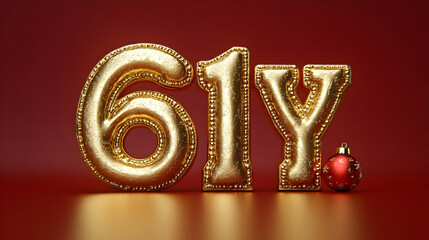 Golden numbers "61" and "y" with a red ornament on a festive background.