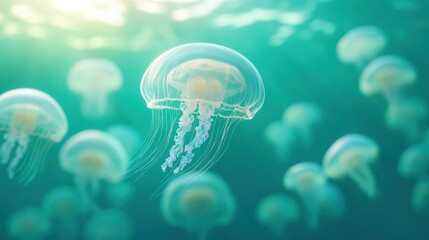 Ethereal jellyfish floating in turquoise waters