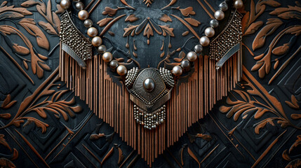 A flyer featuring delicate pearl and fringe motifs in silver, inspired by 1920s flapper style. 