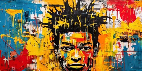 Fototapeta premium A painting of a man with dreadlocks and a yellow face