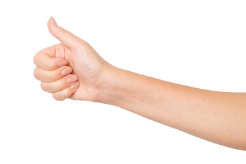 Hand showing a thumbs-up sign on an empty background. Approval, positive feedback, encouragement.