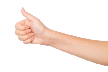 Hand showing a thumbs-up sign on an empty background. Approval, positive feedback, encouragement.