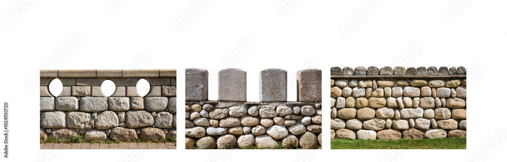 Aufkleber three stone wall sections with different styles and textures.