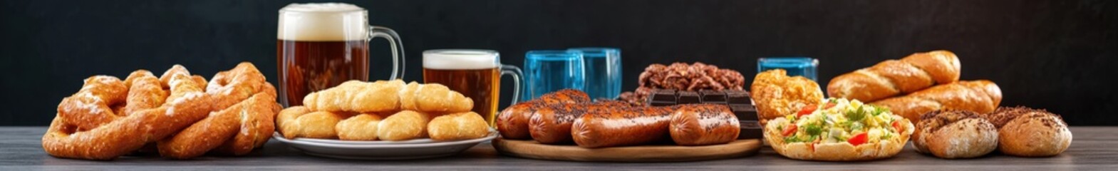 Assortment of tasty pub food and drinks