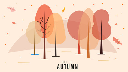 Hello autumn backgrounds for content online or web, banner and template, Emojis for Halloween day, Flat cartoon flat style. illustration Vector EPS 10