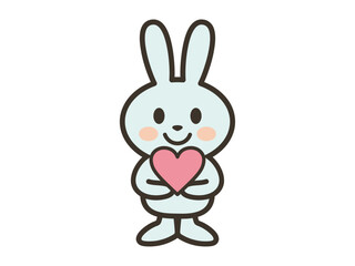 両手でハートマークを抱えるかわいいうさぎさんのイラスト