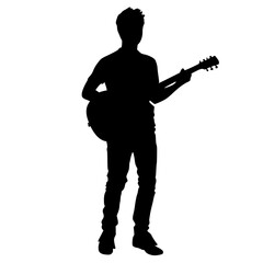 "Silhouette of Man in Suit Playing Electric Guitar"

