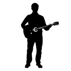 "Silhouette of Man in Suit Playing Electric Guitar"

