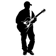 "Silhouette of Man in Suit Playing Electric Guitar"

