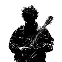 "Silhouette of Man in Suit Playing Electric Guitar"

