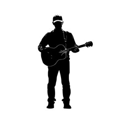 "Silhouette of Man in Suit Playing Electric Guitar"

