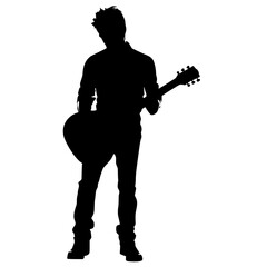 "Silhouette of Man in Suit Playing Electric Guitar"

