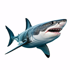 great white shark with open mouth underwater closeup  isolated on white