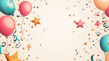 Vibrant Party Celebration Background with Balloons and Stars